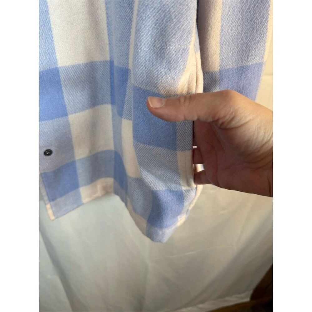 HFX Shacket Shirt Jacket Womens Size S Blue & Cream Plaid Snap Front Cozy - Picture 8 of 15